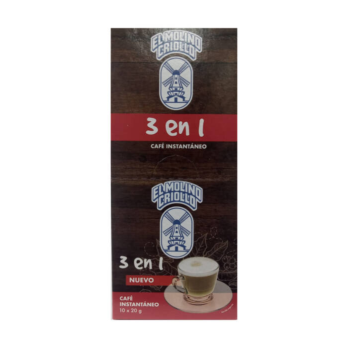 3 en 1 - CAFÉ INSTANTÁNEO EL MOLINO CRIOLLO (10 sobres de 20g c/u)